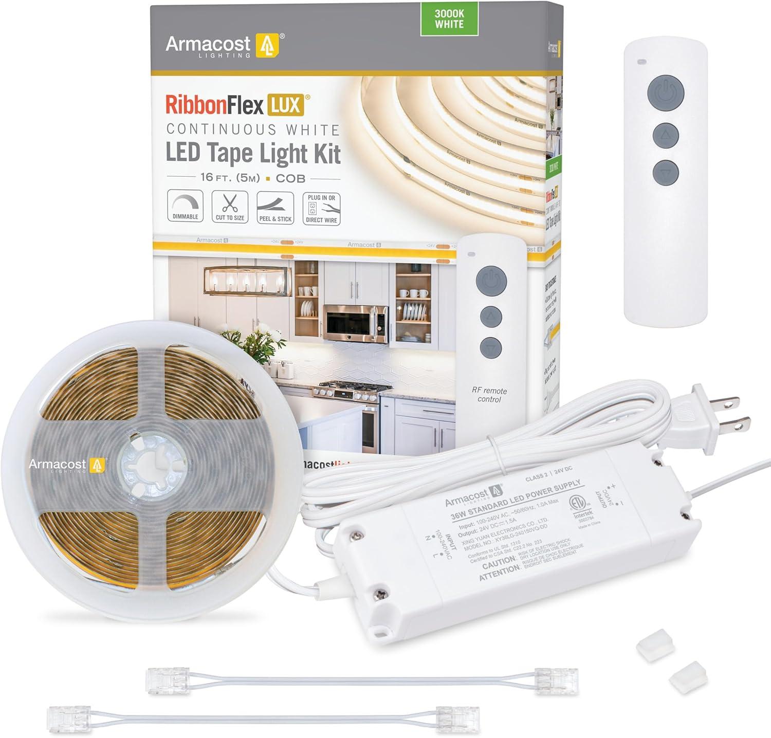 Armacost 16ft White COB LED Tape Light Kit with Remote