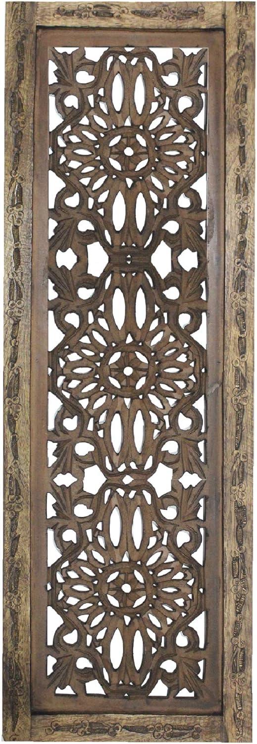 Rustic Brown Hand Carved Wooden Wall Panels, Set of Two