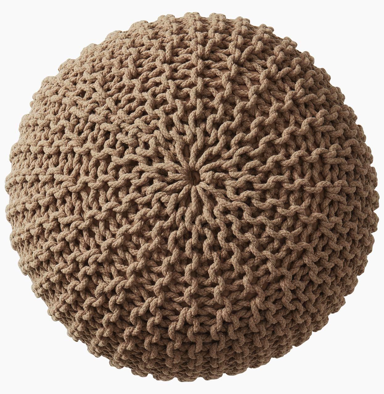 Ornavo Home Cotton Classic Braid Pouf Ottoman - 15" x 18.5" - White