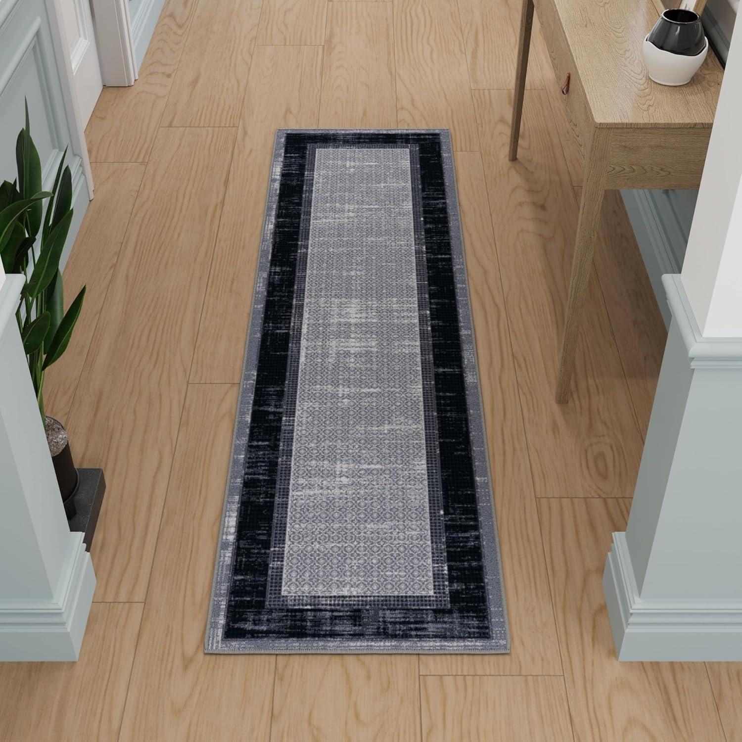 Non-Slip Bordered Area Rug For Living Room, Hallway Runner, Entryway Rug