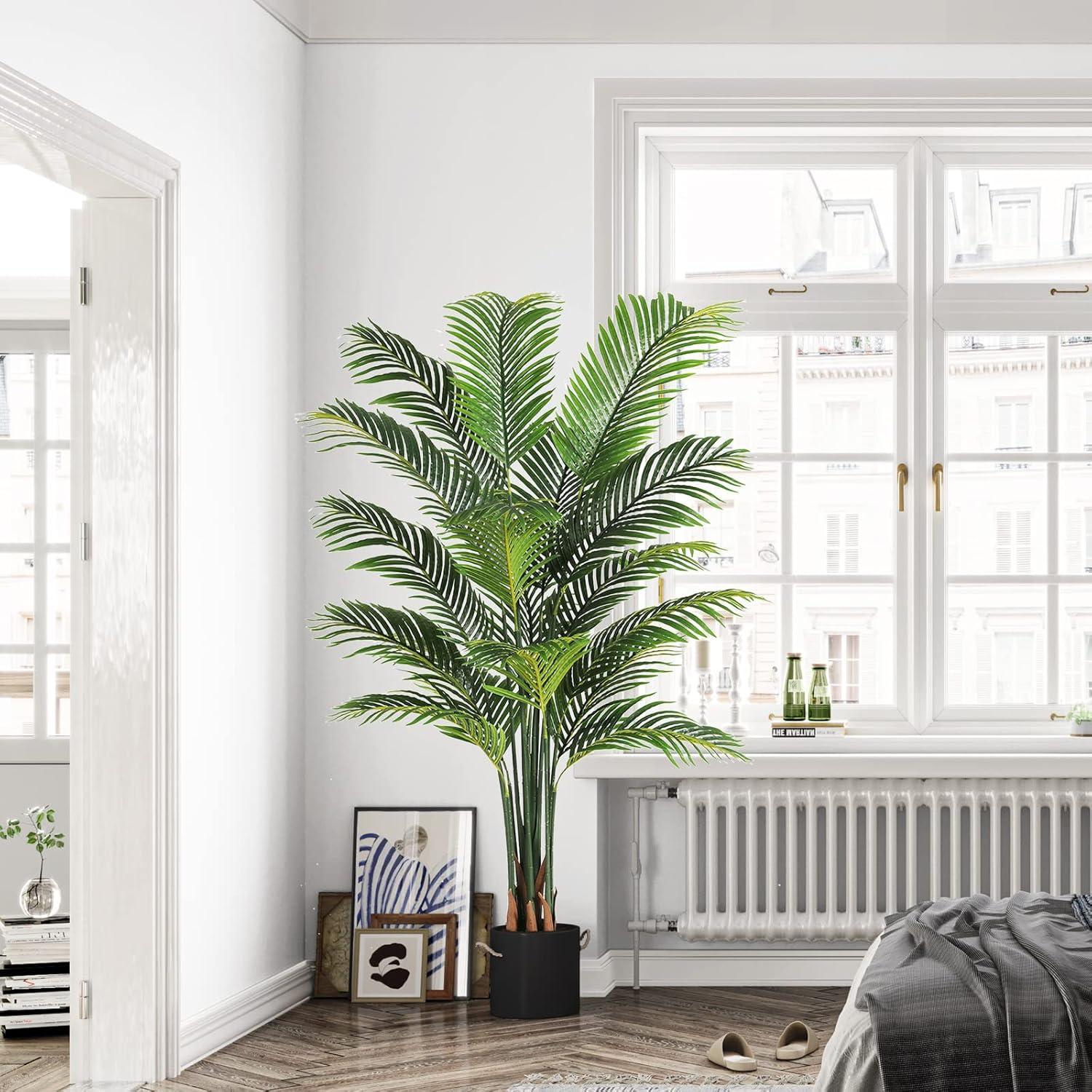 VIAGDO Artificial Fake Palm Tree 6ft Tall with 16 Detachable Trunks Faux Tropical Palm Silk Plant Feaux Dypsis Lutescens Plants in Pot for Home Office Living Room Floor Decor Indoor