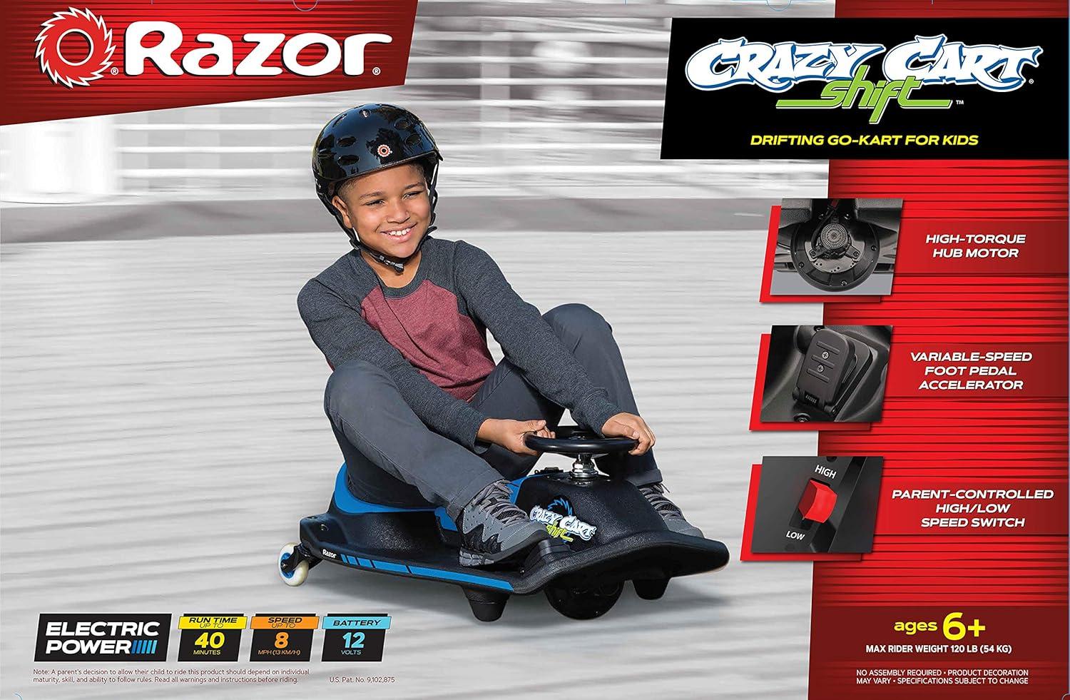 Crazy Cart Shift by Razor, Electric Drifting Go Kart for Child Ages 6+, 12V Powered Ride-on, Unisex