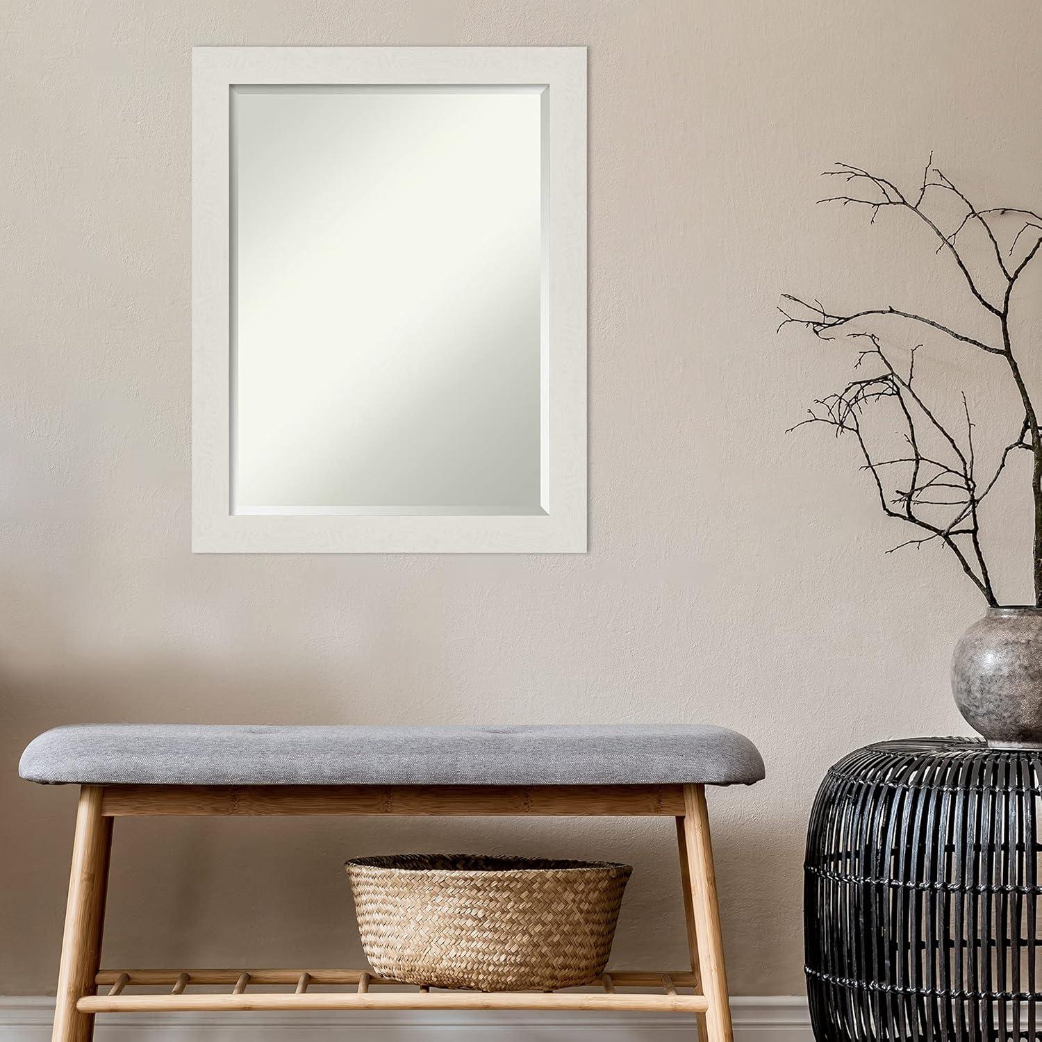 21" x 27" Rustic Plank White Framed Bathroom Vanity Wall Mirror - Amanti Art: Rectangle, Polystyrene Frame, Wall Mount