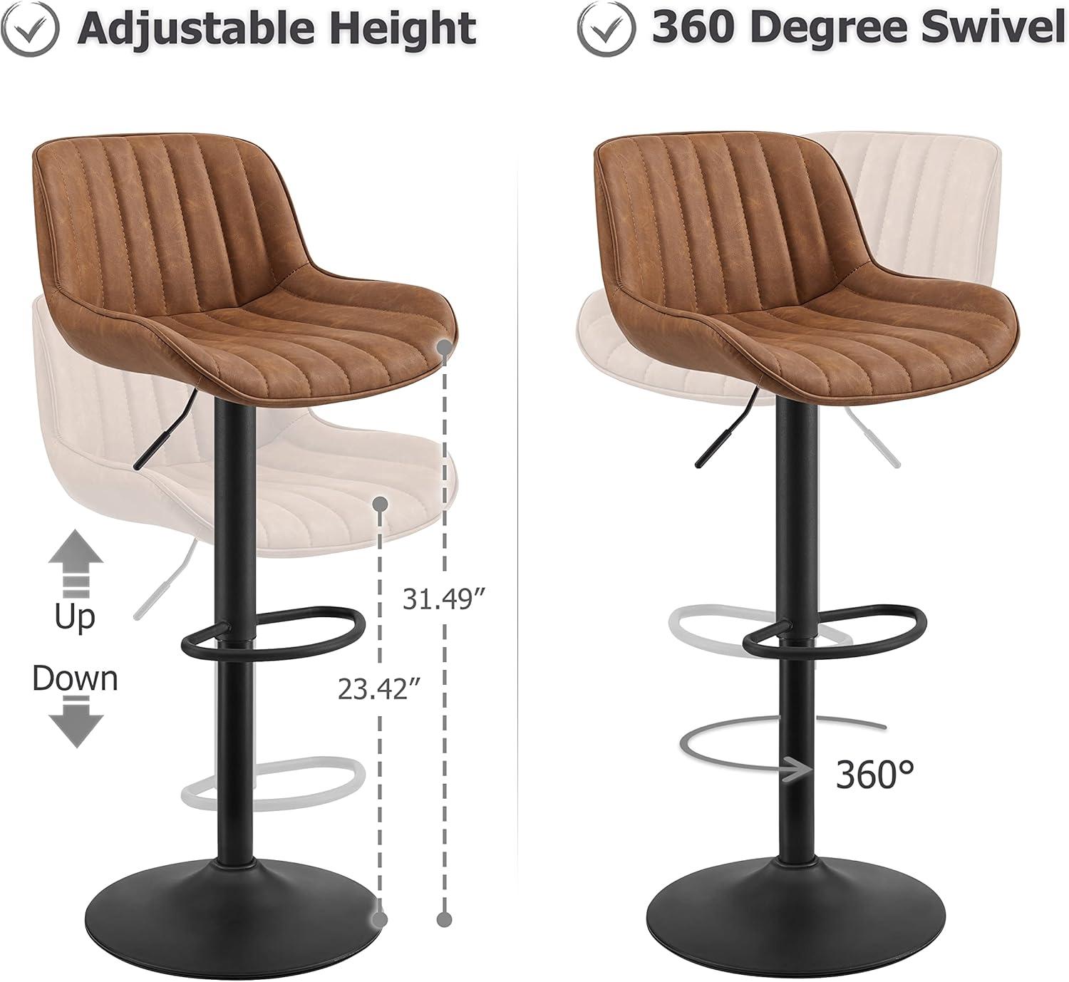 walsunny Swivel Upholstered Adjustable Height Counter Stool with Metal Frame (Set of 2)