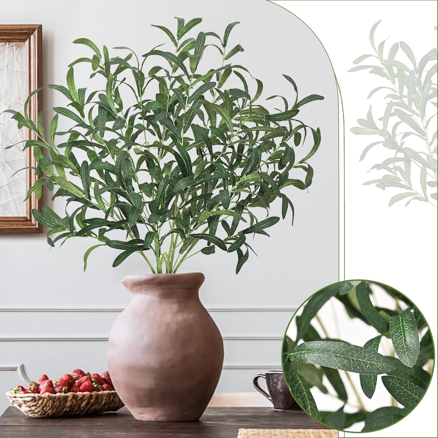 4 Pcs 43.3" Artificial Olive Branches Long Stems Silk Greenery Leaves Tall Fake Plant Greenery Branches Fake Olive Plants for Wedding Party Garden Home Office Indoor Outdoor Decor