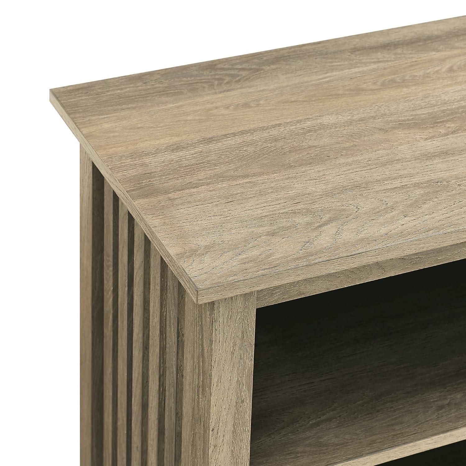 Driftwood Slatted Side TV Stand with Open Cubbies