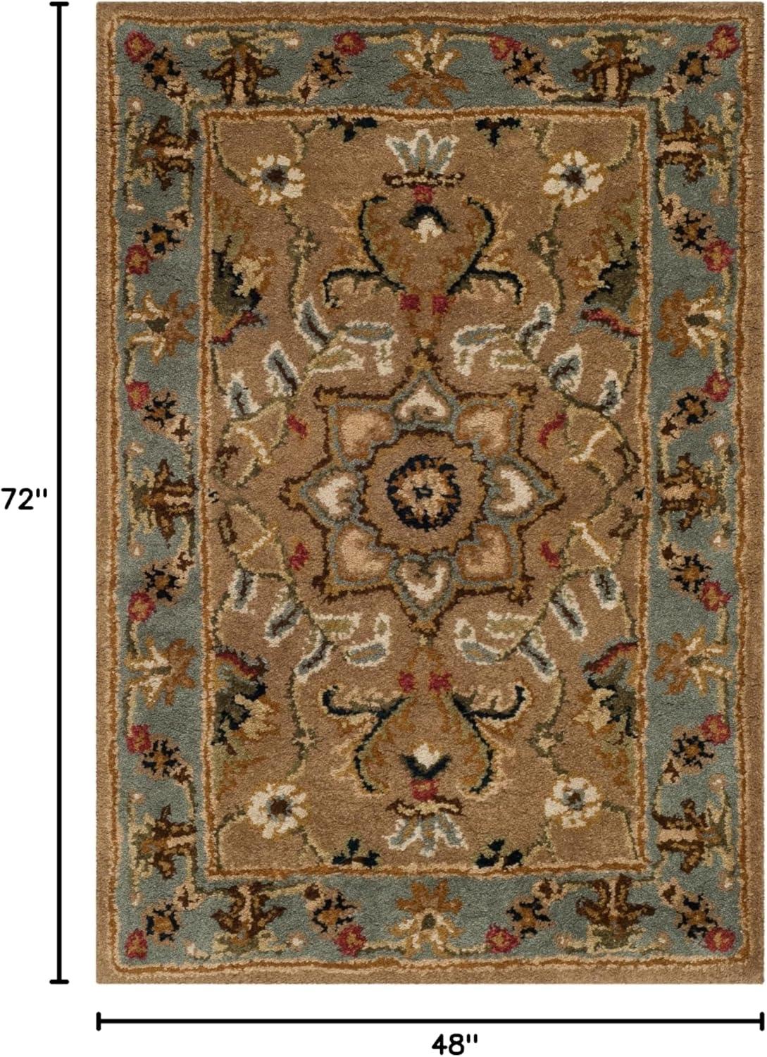 SAFAVIEH Classic Jilliean Floral Bordered Wool Area Rug, Beige/Light Blue, 4' x 6'