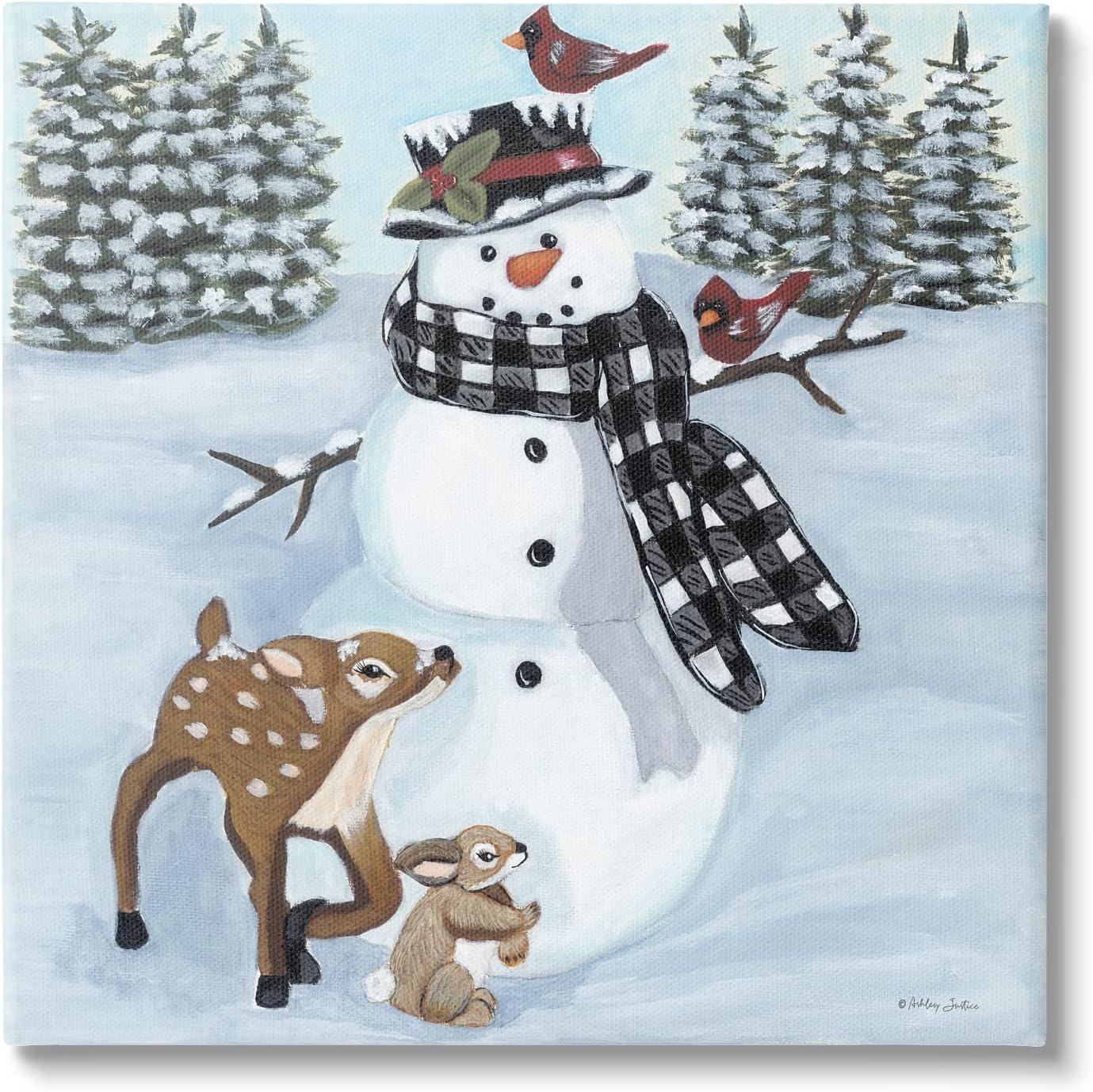 " Niveous Snowman Trees Scenery Winter Animals Frolicking "