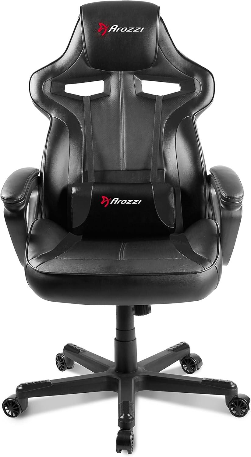 Black Faux Leather Swivel Gaming Chair with Adjustable Lumbar Support