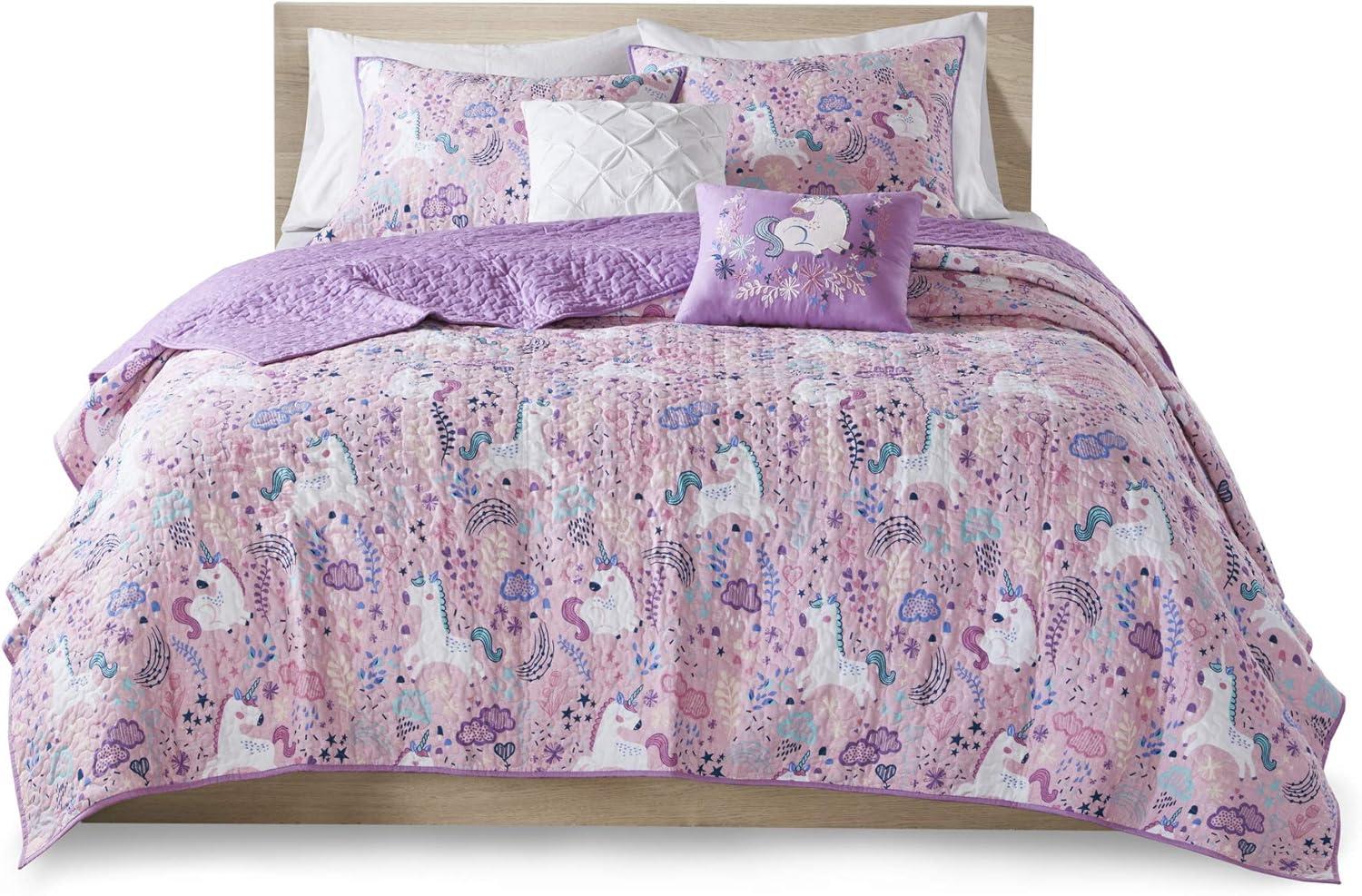 Urban Habitat Kids Lola Unicorn Reversible Cotton Quilt Set with Throw Pillows