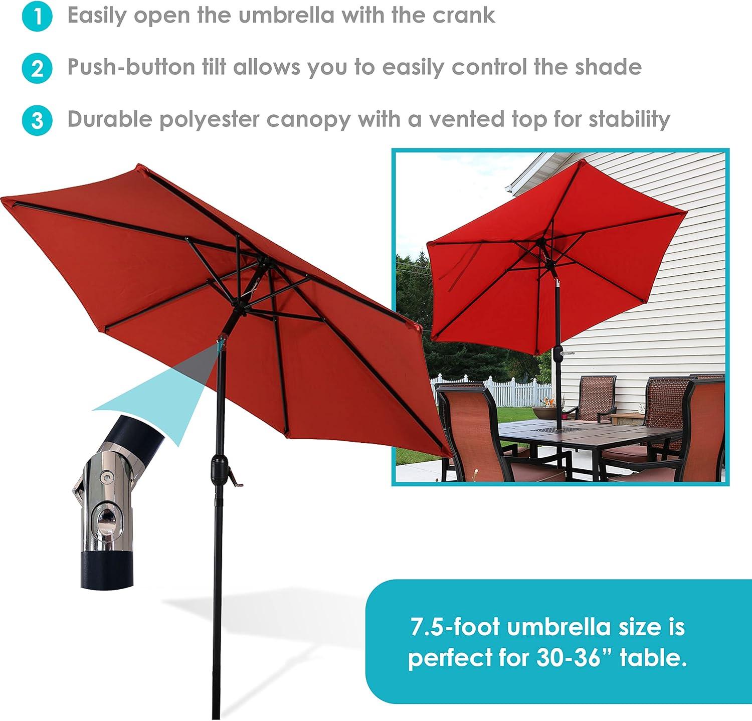 Sunnydaze Outdoor Aluminum Patio Table Umbrella with Polyester Canopy and Tilt and Crank Shade Control - 7.5' - Burnt Orange