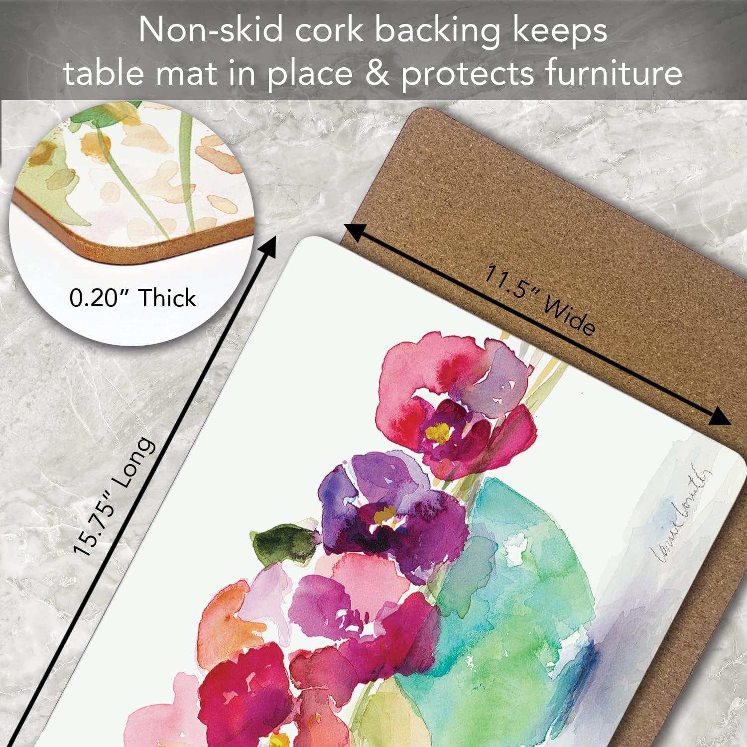 Cala Home "Bowl Of Blooms" Premium Decorative Hardboard Cork Back Tabletop Placemats 4 Pack