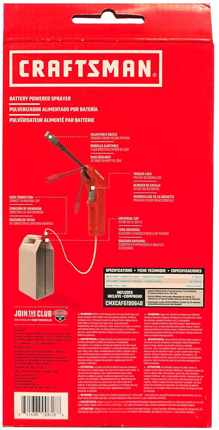 CRAFTSMAN Battery Powered Sprayer Wand (CMXCAFG190640) Easily Attaches to Most Ready to Use Chemical Bottles for Gardening, Lawn and Disinfecting
