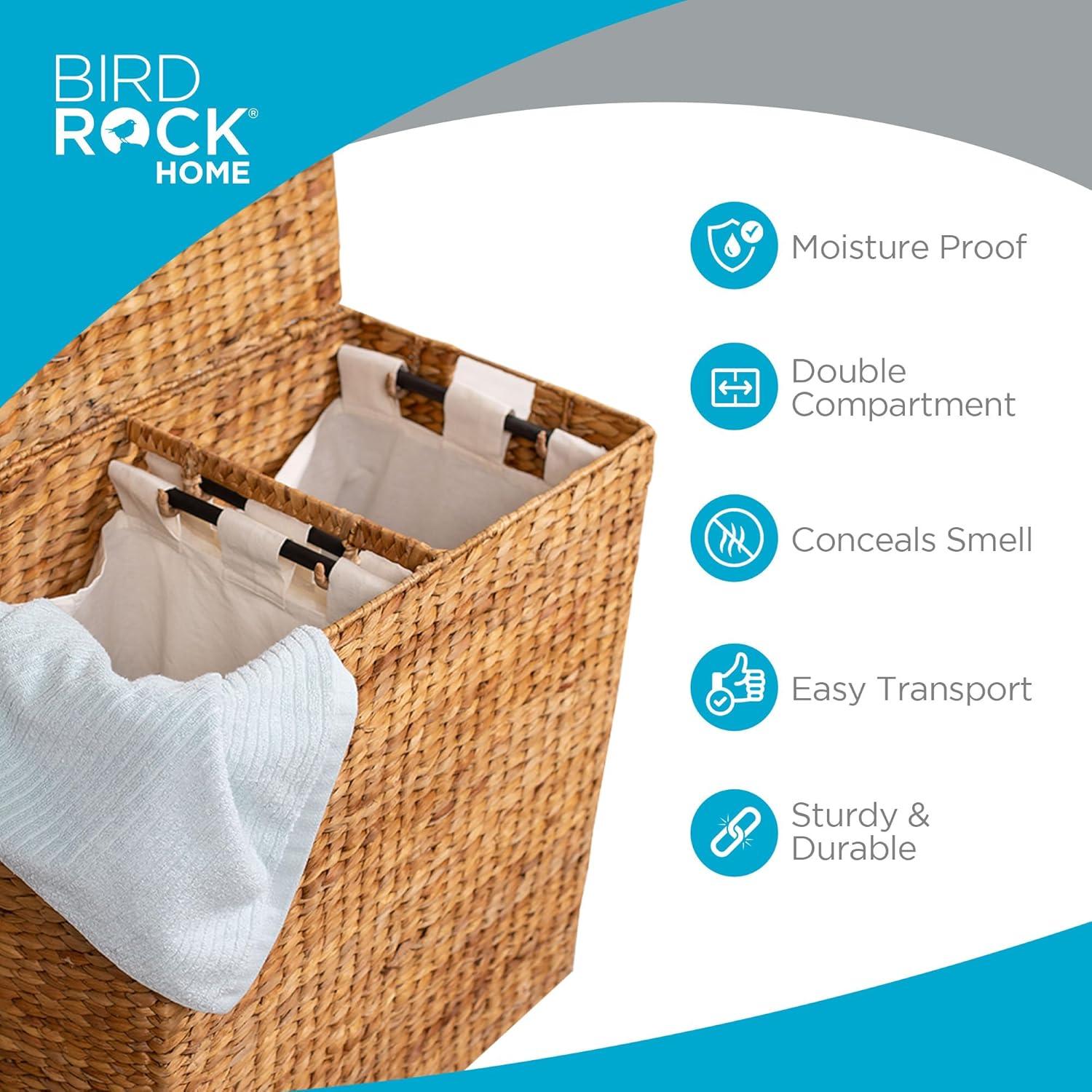 BirdRock Home Water Hyacinth Laundry Hamper Divided