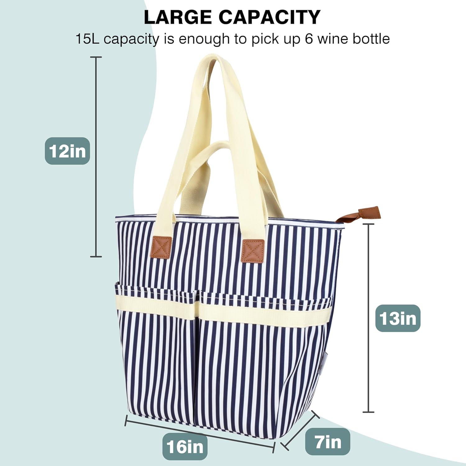 Solaris Insulated Cooler Bag, 3 Layer Leakproof Soft Cooler tote bag, Collapsible Waterproof Grocery Thermal Bag, Gift Ideas for Picnic, Gray Strip