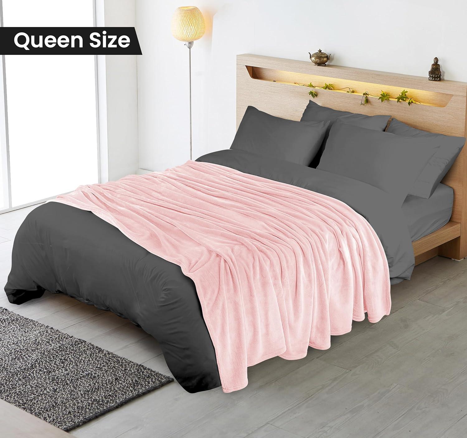 Cozy Comfort Fleece Bed Blankets Queen Size Pink - Soft Lightweight Plush Fuzzy Cozy Blanket, 90X90 inches