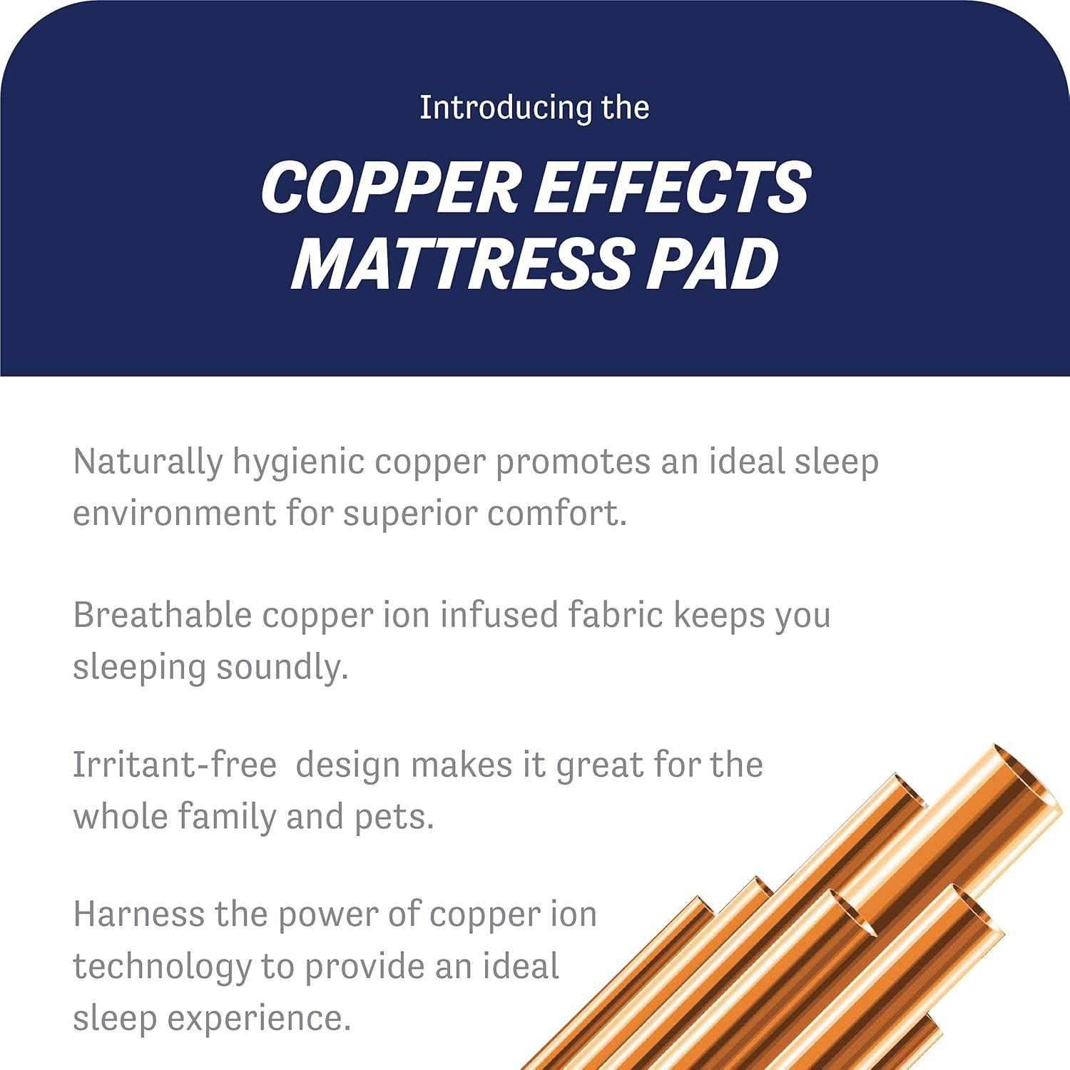 All-in-One Copper Effects Antimicrobial Fitted Mattress Pad, Twin