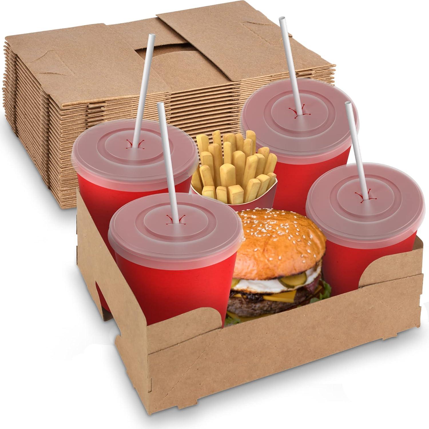 MT Products Brown Paperboard Food and Drink Tray 10.4" x 6" x 4" Pop-Up J-Type - Pack of 25