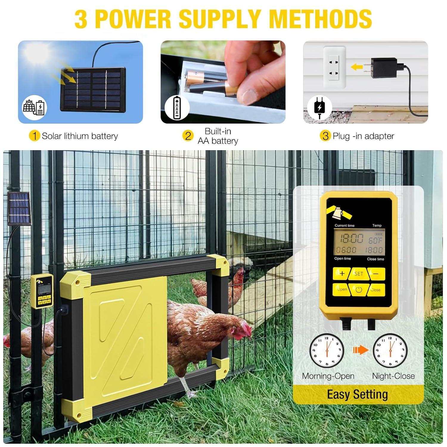 Aivituvin Solar Automatic Chicken Coop Door with light Sensor Anti Pinch Waterproof Coop Door, Ideal for Chicken Breeding