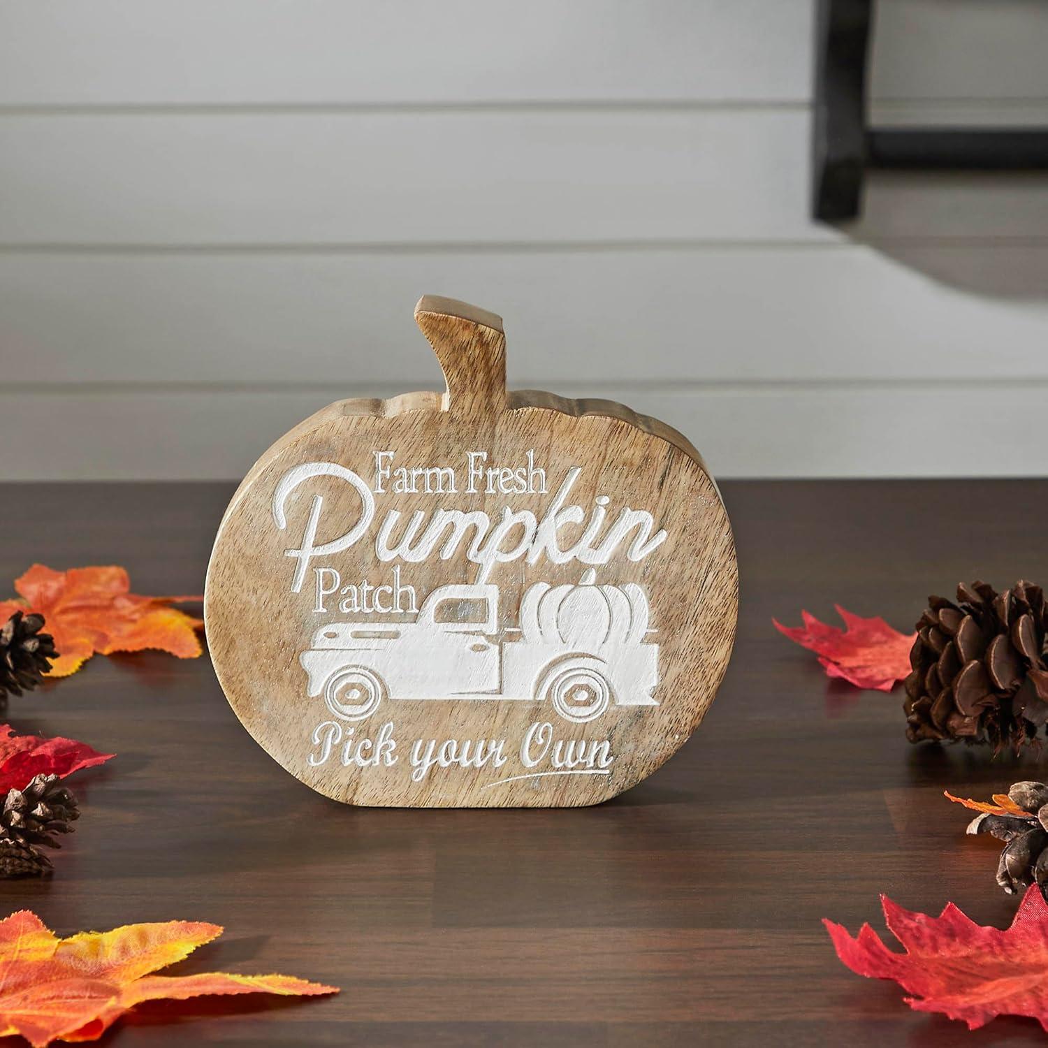 VHC Brands Farm Fresh Pumpkin Patch Pumpkin Shaped Wood Decor 6.25x6x1.25