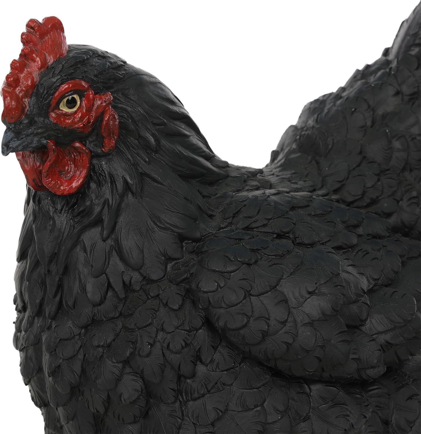 8" Black Polyresin Resting Hen Garden Statue