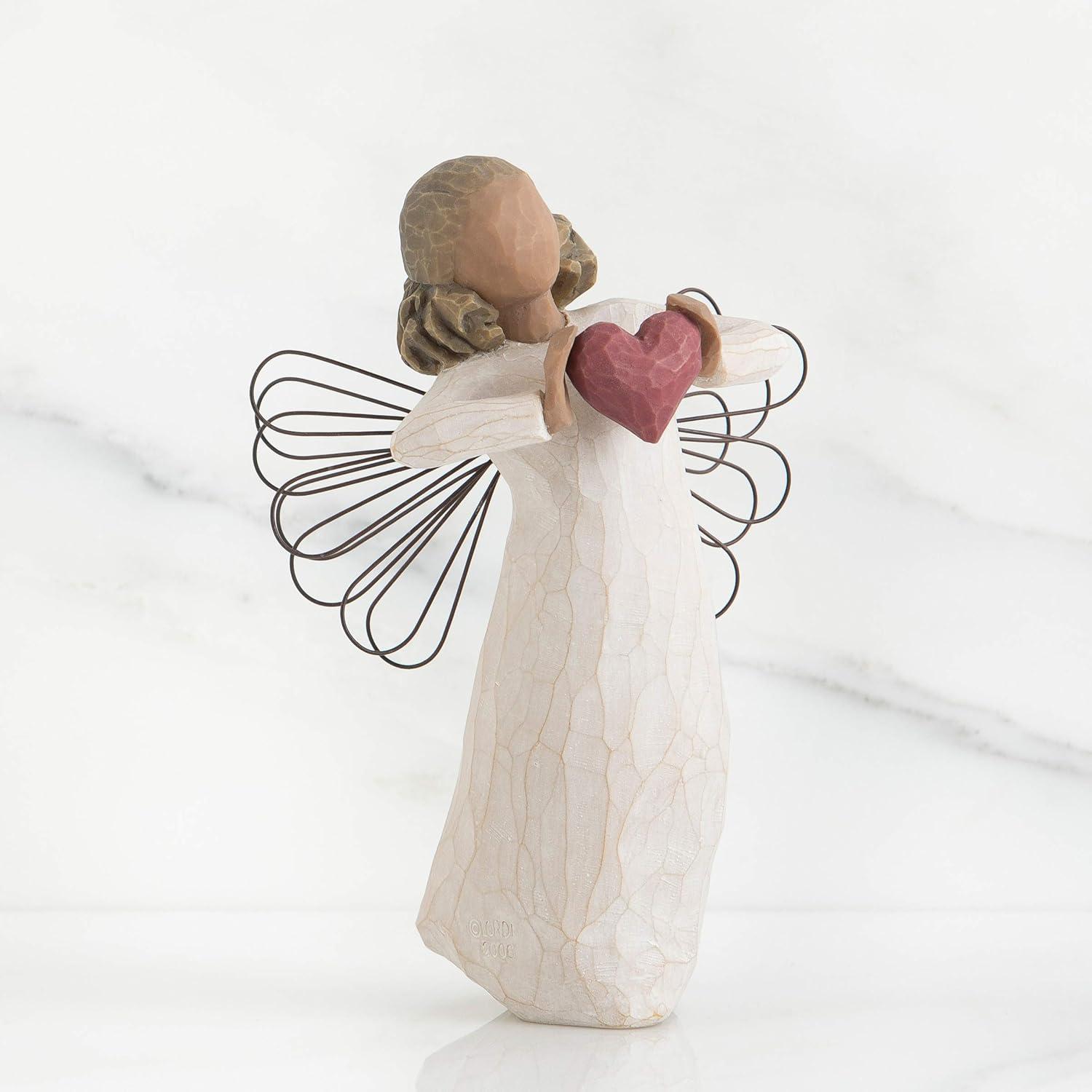 Hand-Painted Resin Angel Figurine with Heart