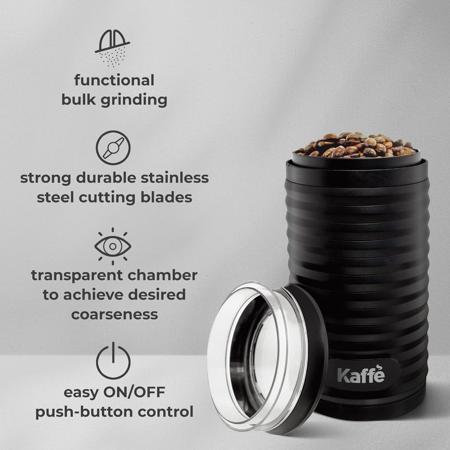 Electric Coffee Blade Grinder - Black (Cleaning Brush Included) NEW ROUND MODEL!: Kaffe, Medium to Extra Fine Grind, 3 Cup Capacity