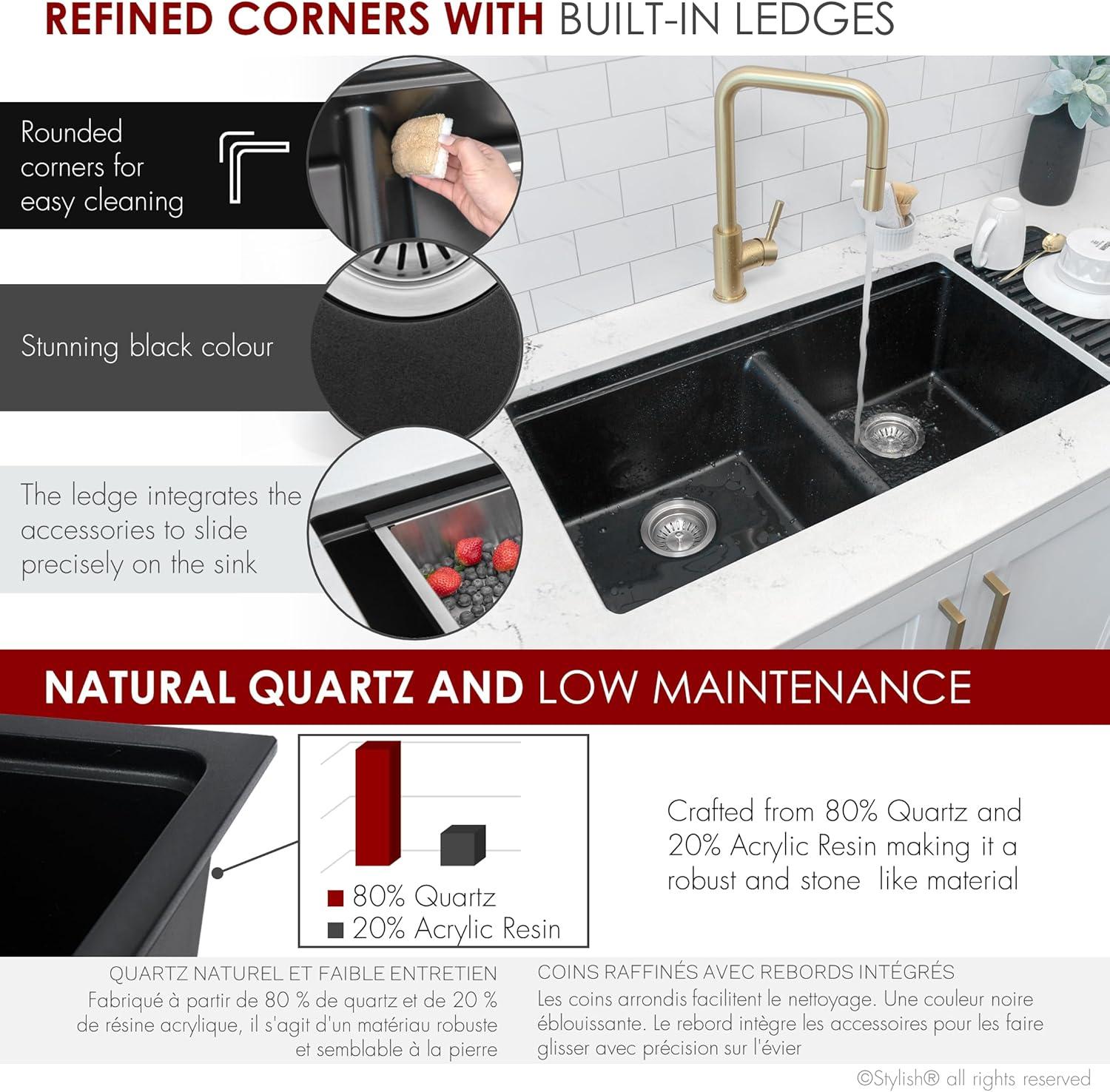 Stylish Pietra Dual-Mount 33" Composite Granite Double Bowl Kitchen Sink