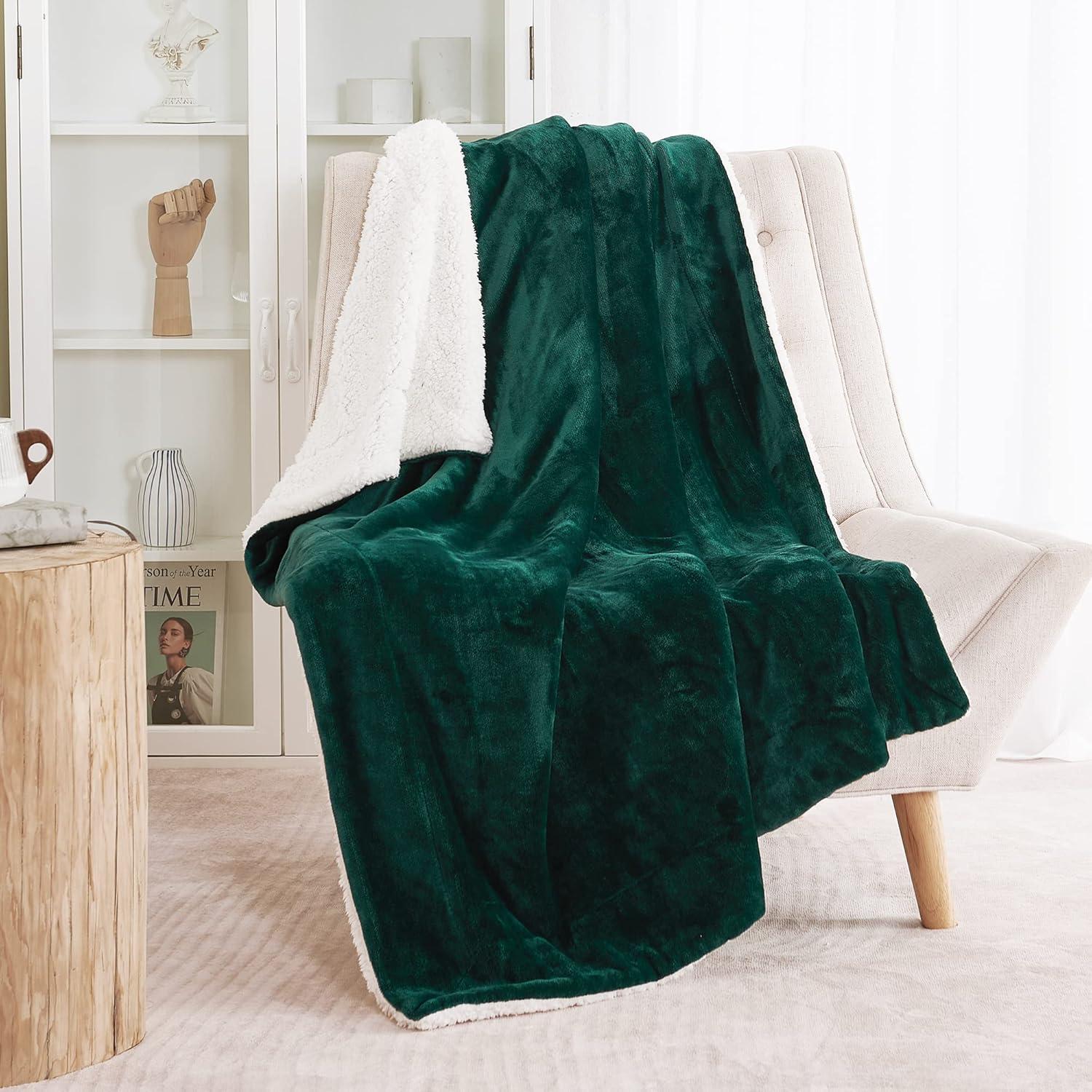 Elegant Comfort Throw Blanket, Reversible Sherpa Flannel, Ultra-Soft, Fuzzy, Cozy and Plush- All Season Lightweight Decorative Throw, 50 x 60 inches, Solid Sherpa Throw, Black