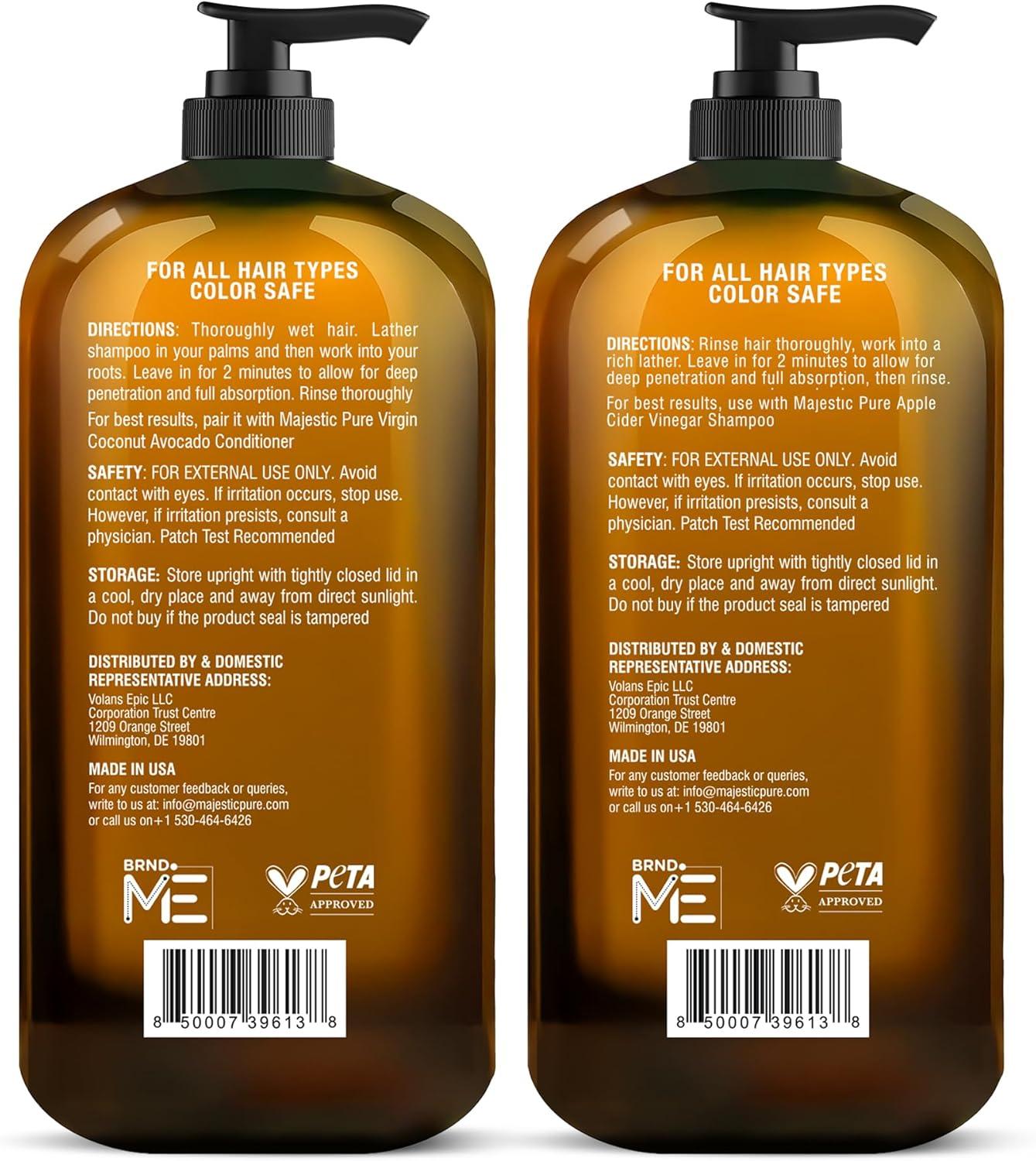 Majestic Pure Apple Cider Vinegar Shampoo & Avocado Coconut Conditioner Set - 16 Fl Oz Each