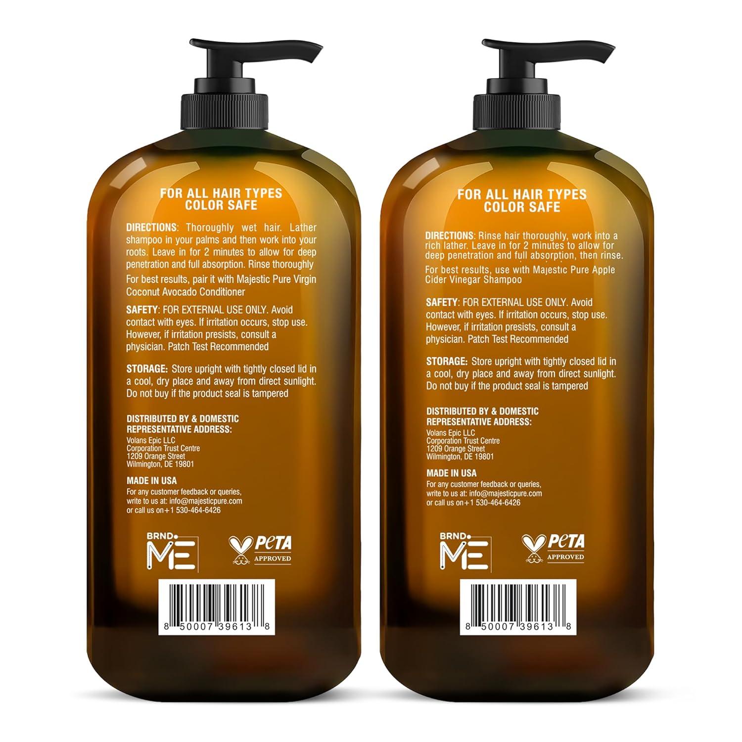Majestic Pure Apple Cider Vinegar Shampoo & Avocado Coconut Conditioner Set - 16 Fl Oz Each