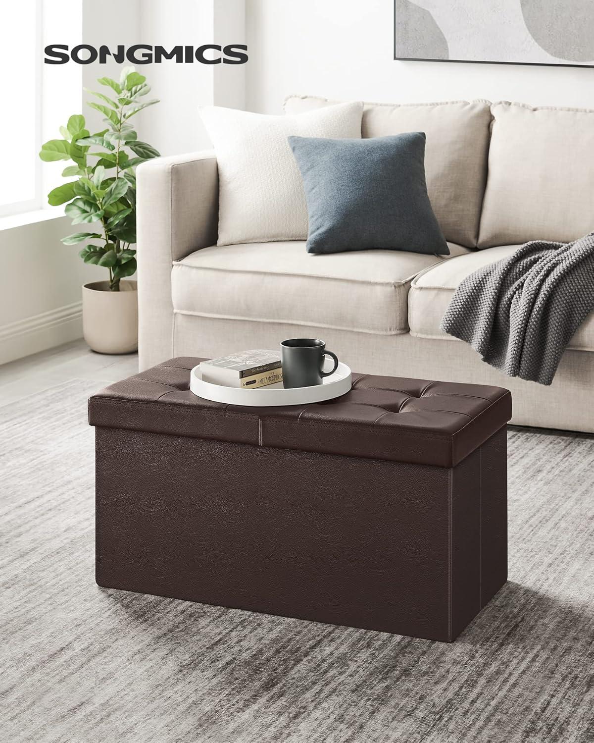 SONGMICS 30 Inches Folding Storage Ottoman Bench with Flipping Lid Brown