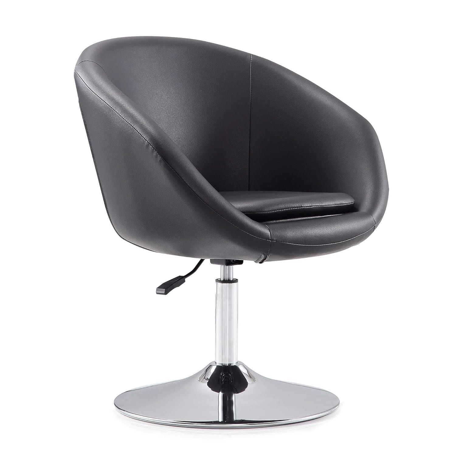 Hopper Black and Polished Chrome Faux Leather Adjustable Height Chair