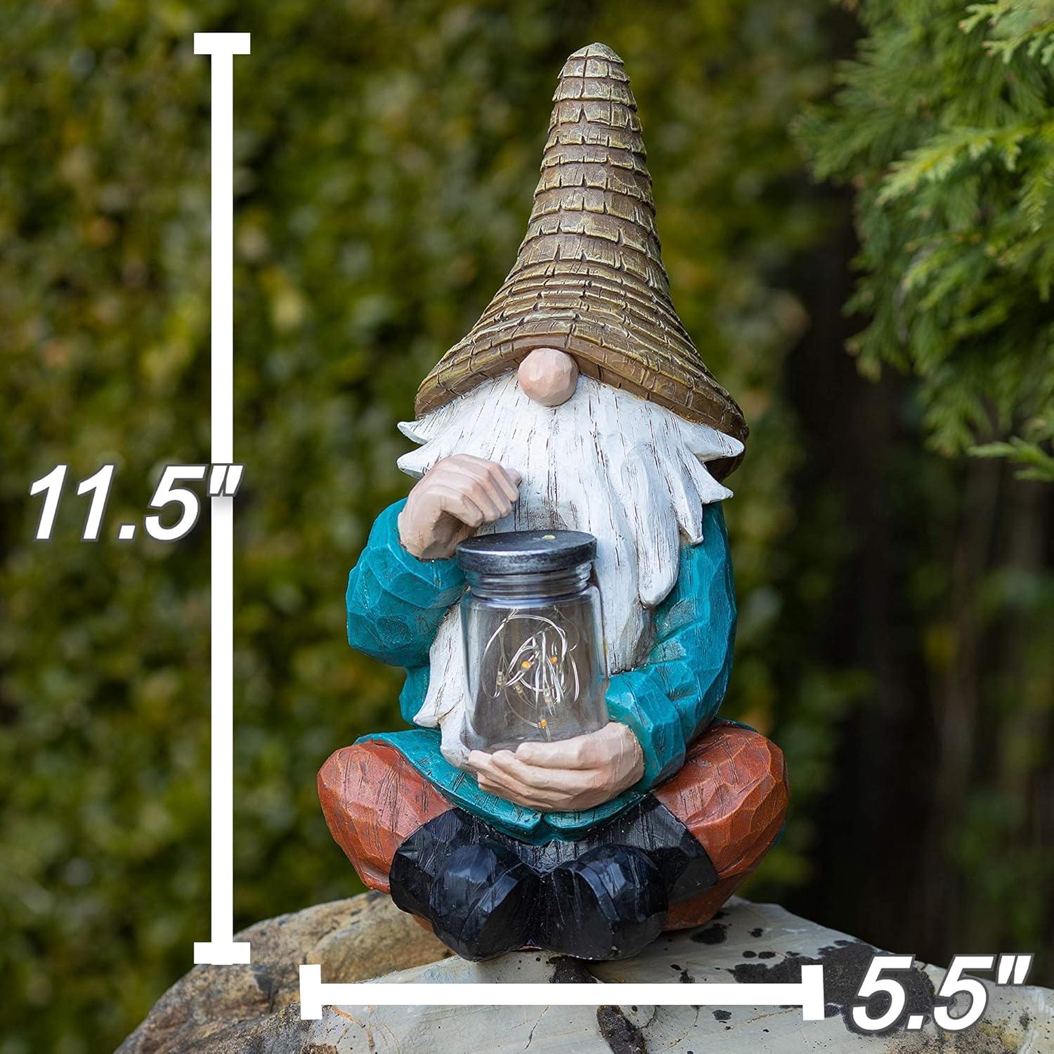 VP Home Firefly Jar Gnomes - Outdoor Garden Gnome with Solar Light - Durable Garden Decorations for Yard, Lawn, Patio - 10.5H x 7W x 5.5D - Weather-Resistant Gnome Statue