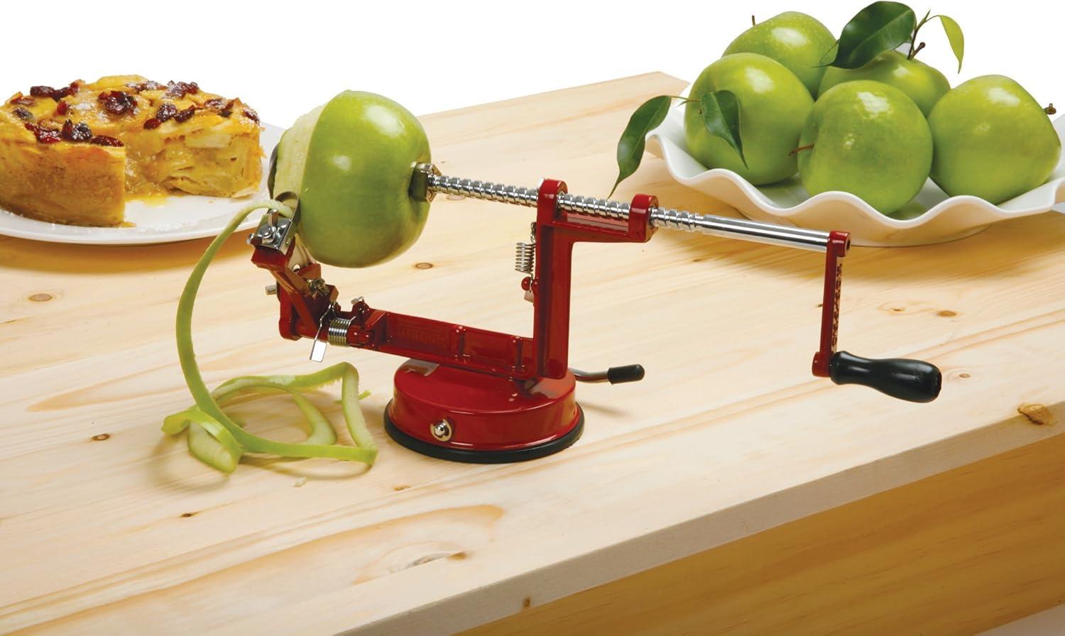 Red Stainless Steel Apple Peeler Corer with Vacuum Base