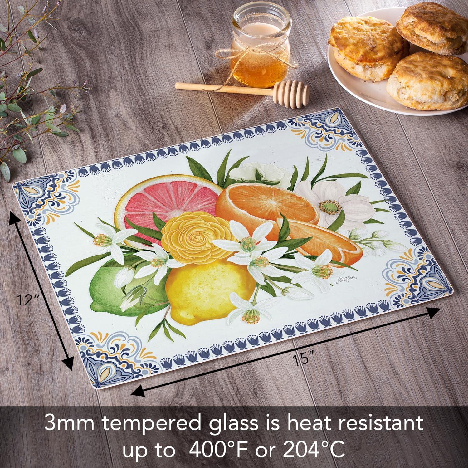 CounterArt Mediterranean Citrus 3mm Glass Cutting Board 15” x 12”