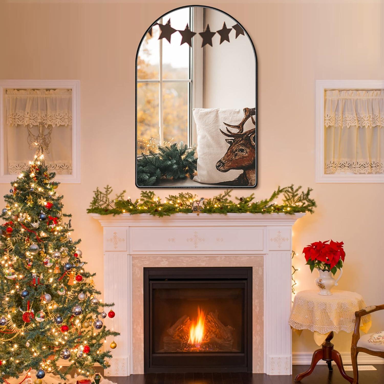 10X13 Inch Black Small Arched Mirror For Bathroom Vanity Mirror Or Wall Decor Arch Mirror Brushed Metal Frame Wall Mounted Mirror For Bathroom Livingroom Bedroom Entryway