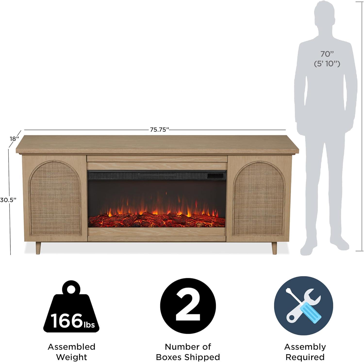 Dahlia 76" White Oak Electric Fireplace TV Stand