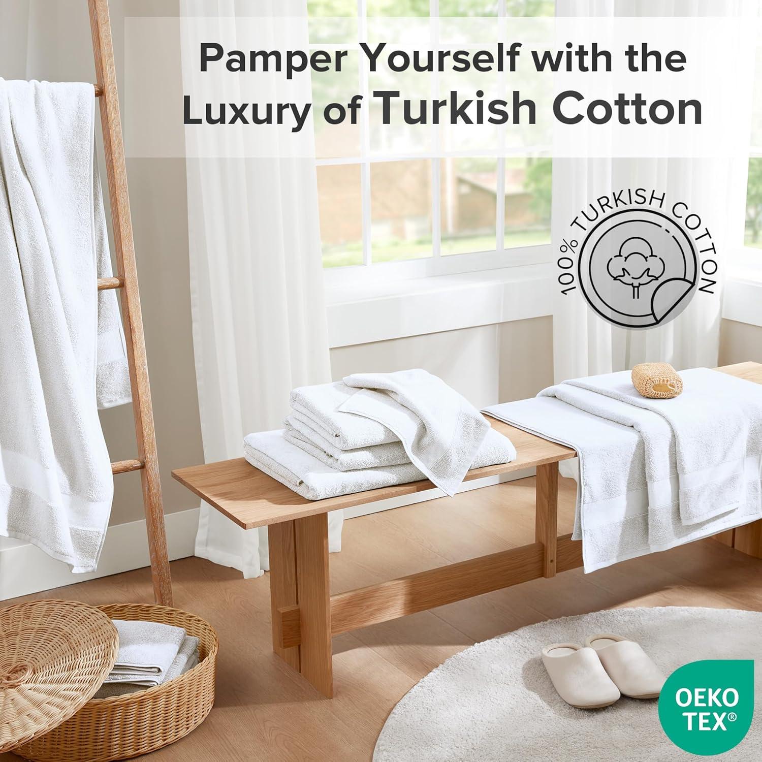 Ixir 4 Pieces Bath Towel Set for Bathroom, Turkish Towels 100% Cotton 27x54 in Extra Large Bath Towels 4-Pack, Bathroom Shower Towels, White