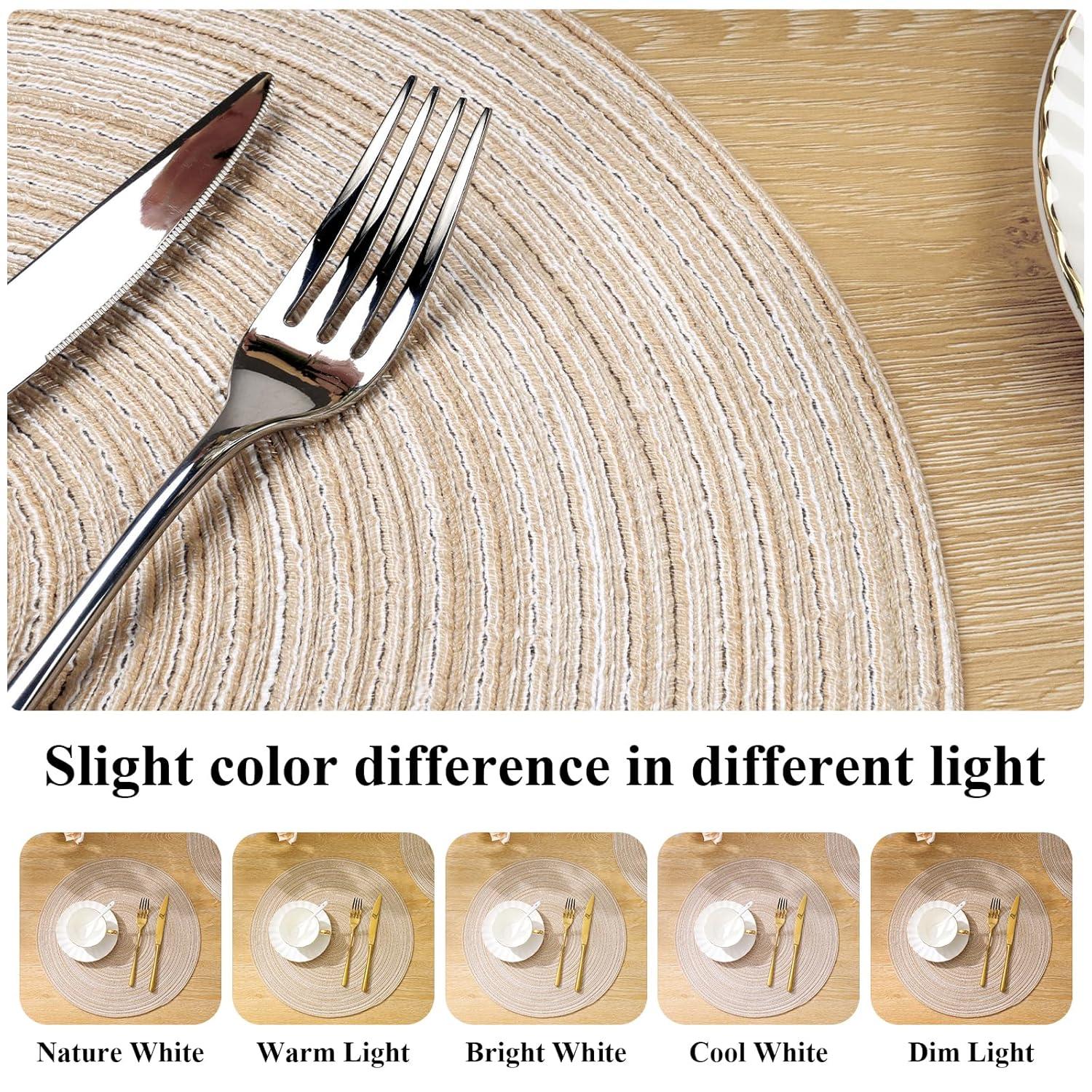 Asija Placemats，Round Cotton Braided Table Place Mats Braided Coaster Placemas Non-Slip Table Mats Placemats Set of 4 for in door Dining Kitchen Table Washable 15 inch