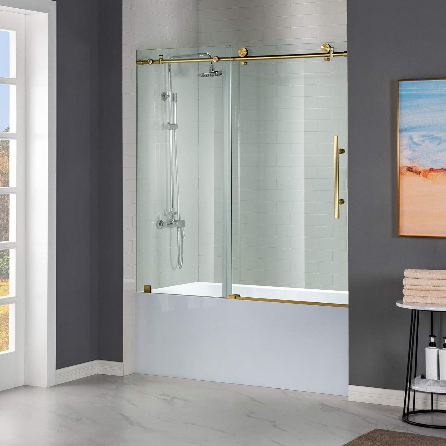 Gold Frameless Sliding Bathtub Door with Clear Tempered Glass