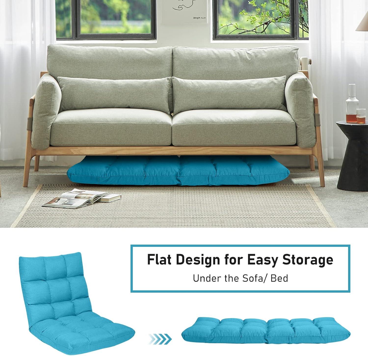 Giantex Adjustable Floor Gaming Sofa Chair w/14-Position, Cushioned Folding Lazy Reclinerw/High Resilience Sponge, Sleeper Bed Couch Recliner(Peacock Blue)