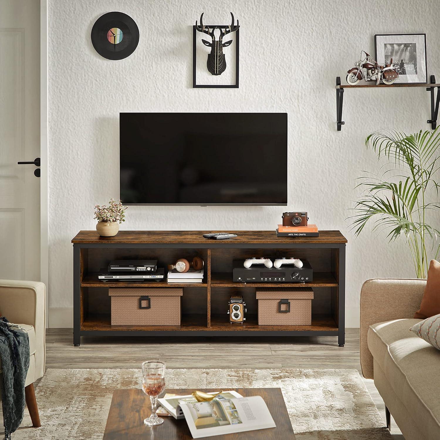 Rustic Brown and Black Industrial TV Stand with Adjustable Shelves