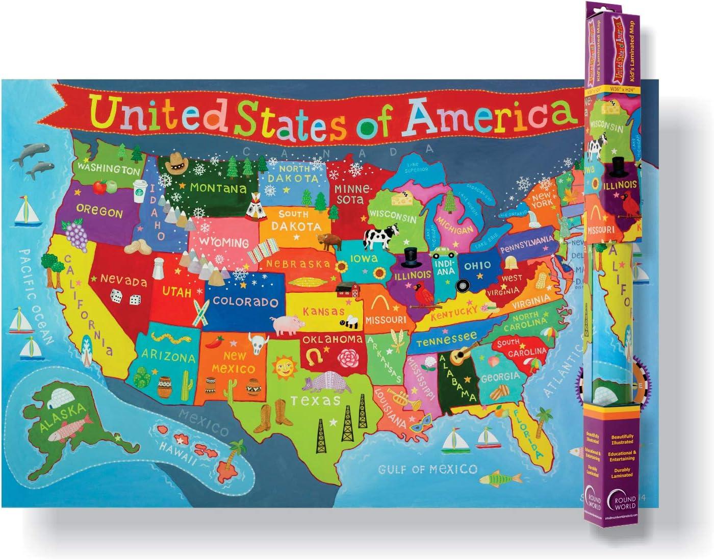 Round World Products RWPKM02 24 x 36 in. United States Map for Kids