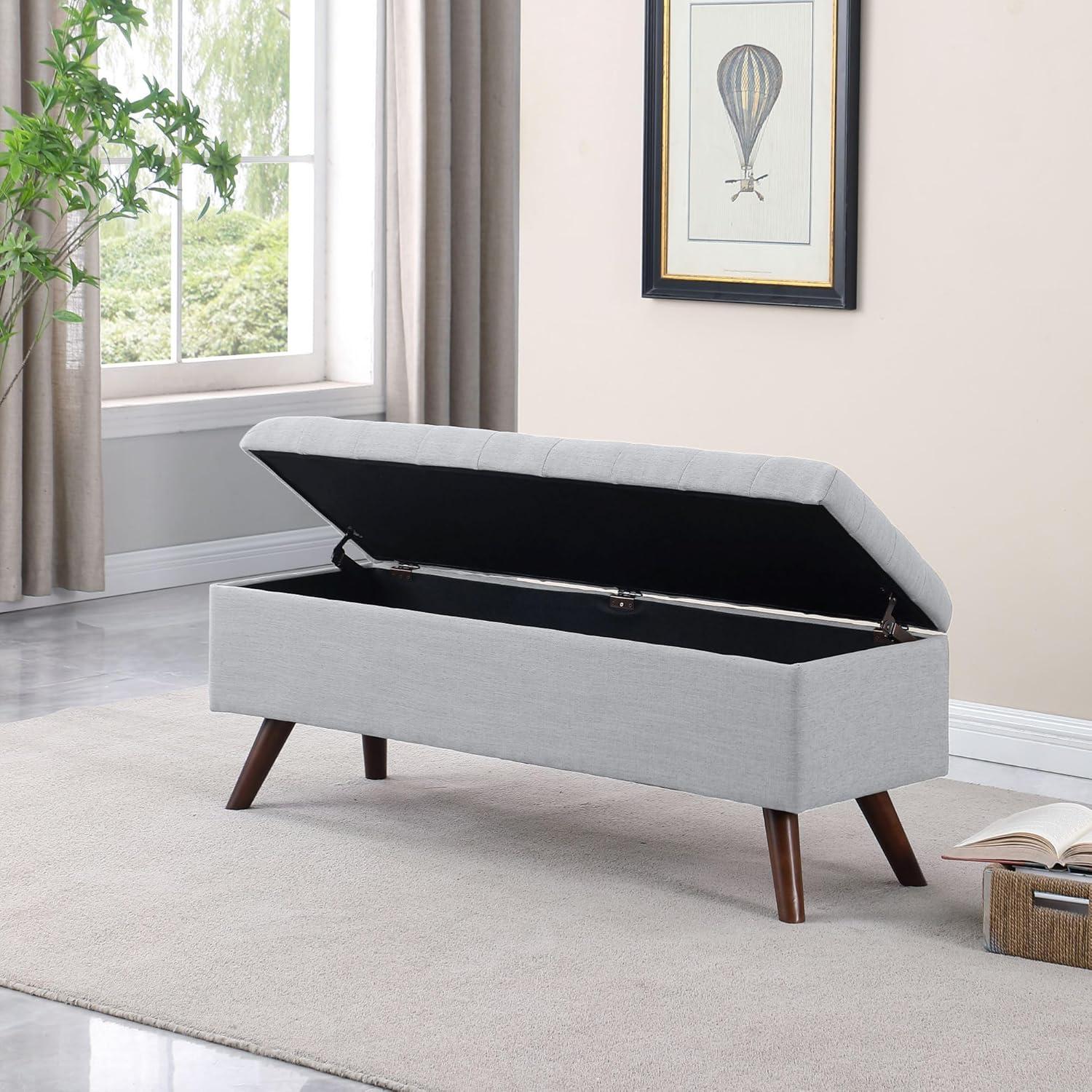 HomePop Modern Tufted Storage Bench, 48"W x 16.25"D x 18.5"H, Gray