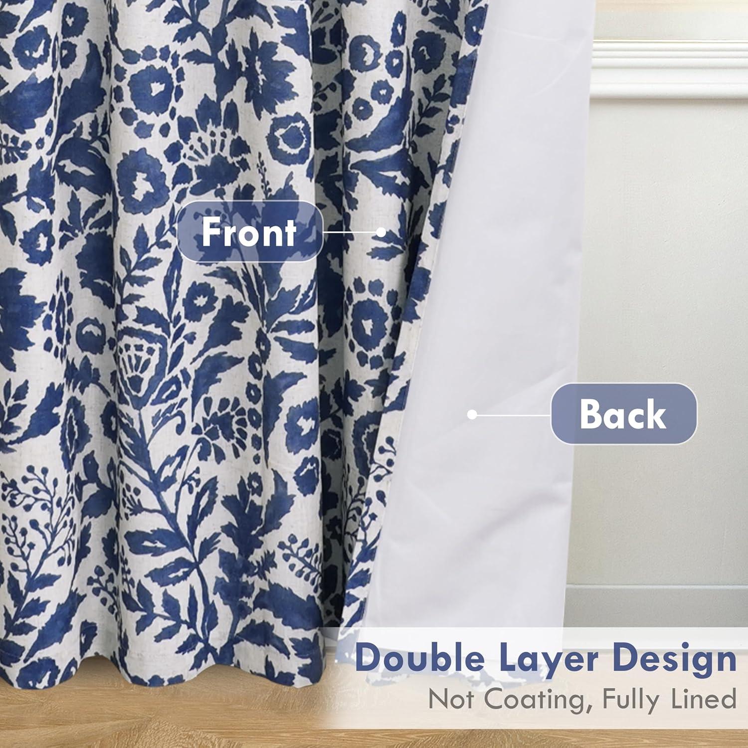DriftAway Julia Watercolor Blackout Room Darkening Grommet Lined Thermal Insulated Energy Saving Window Curtains 2 Layers 2 Panels Each Size 96"L x 52"W Navy
