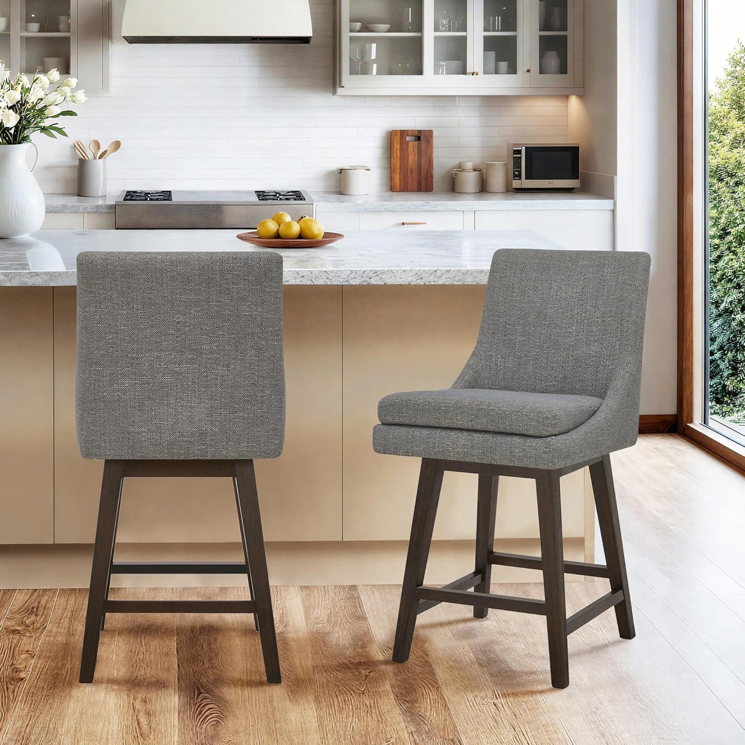 Fiona 26.8 in. Saddle Brown High Back Solid Wood Frame Swivel Counter Height Bar Stool with Faux Leather Seat(Set of 2)