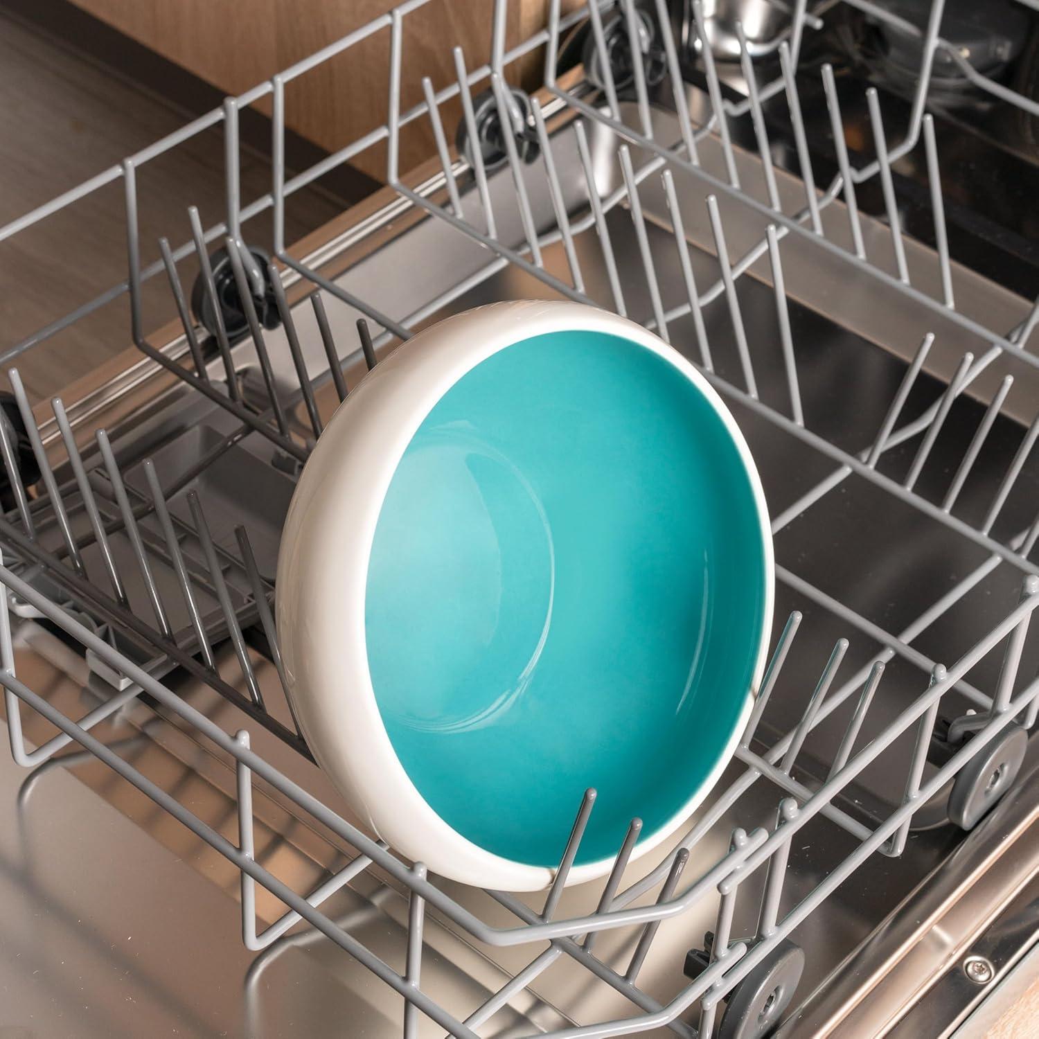 Porcelain Salad Bowls 7.2 x 3 in. Set Of 4 - Serving Bowl for Soup, Dessert, Ice Cream. Stackable Bowls for Oatmeal - Microwave, Oven, and Dishwasher Safe, Scratch Resistant 37 oz (Turquoise)