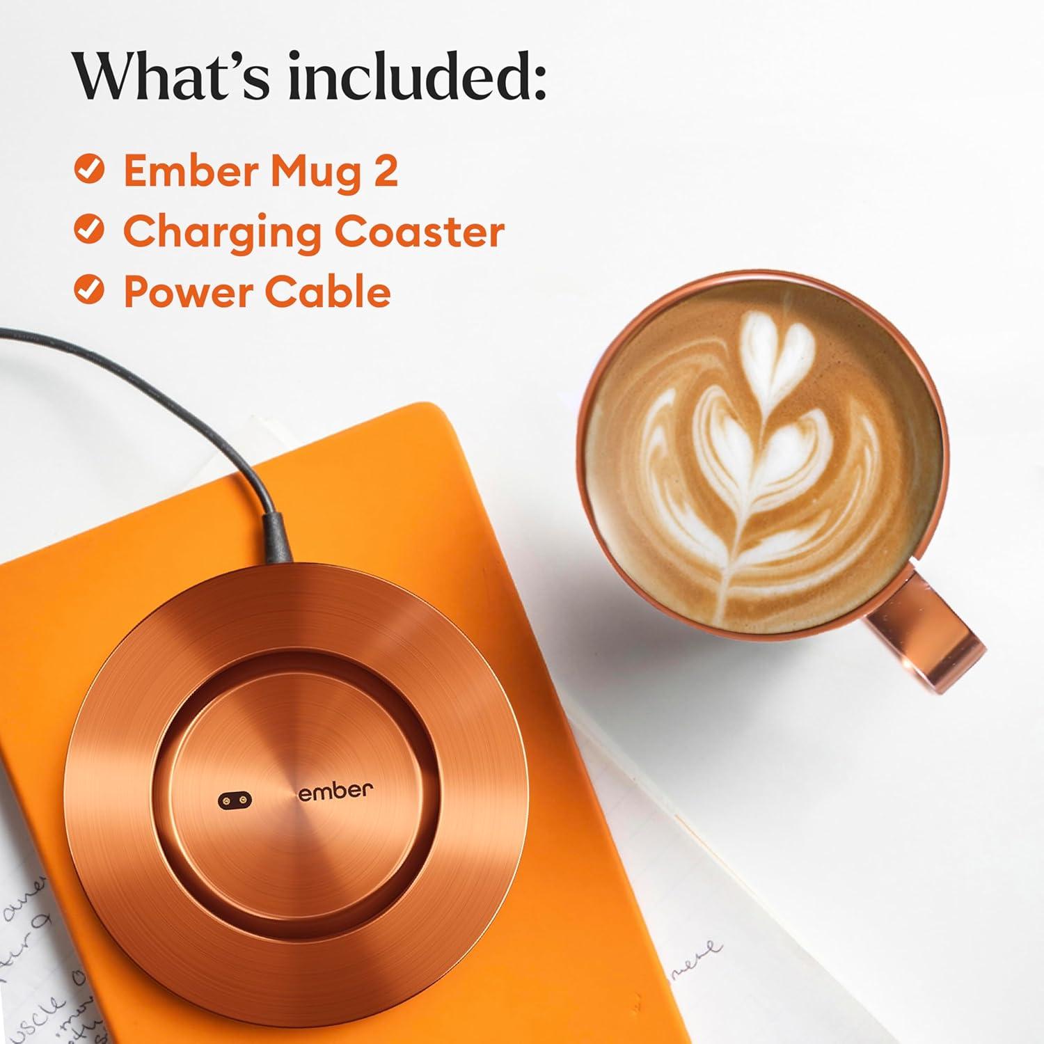 Ember Temperature Control Smart Mug 2, 10 oz, Copper, Up To 1.5-hr Battery Life - App Controlled Heated Coffee/Tea Mug - Improved Design