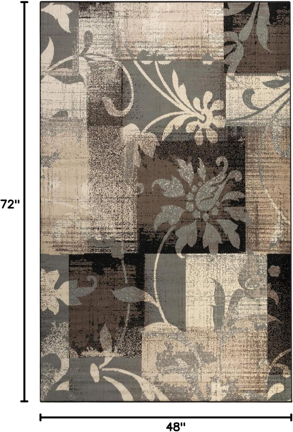 Superior Indoor Area Rug, Jute Backed, Perfect for Office, Living/Dining Room, Bedroom, Kitchen, Hallway, Entryway, Floor, Modern Floral Patchwork Decor, Pastiche Collection, 4' x 6', Beige